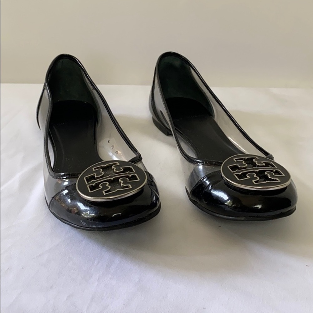 Tory Burch Black Patent Logo Cap-Toe Flats